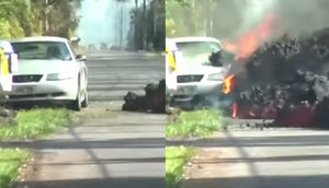 Vulkandan Çıxan Lavalar,  Ford Mustangı Saniyələr İçində Uddu!